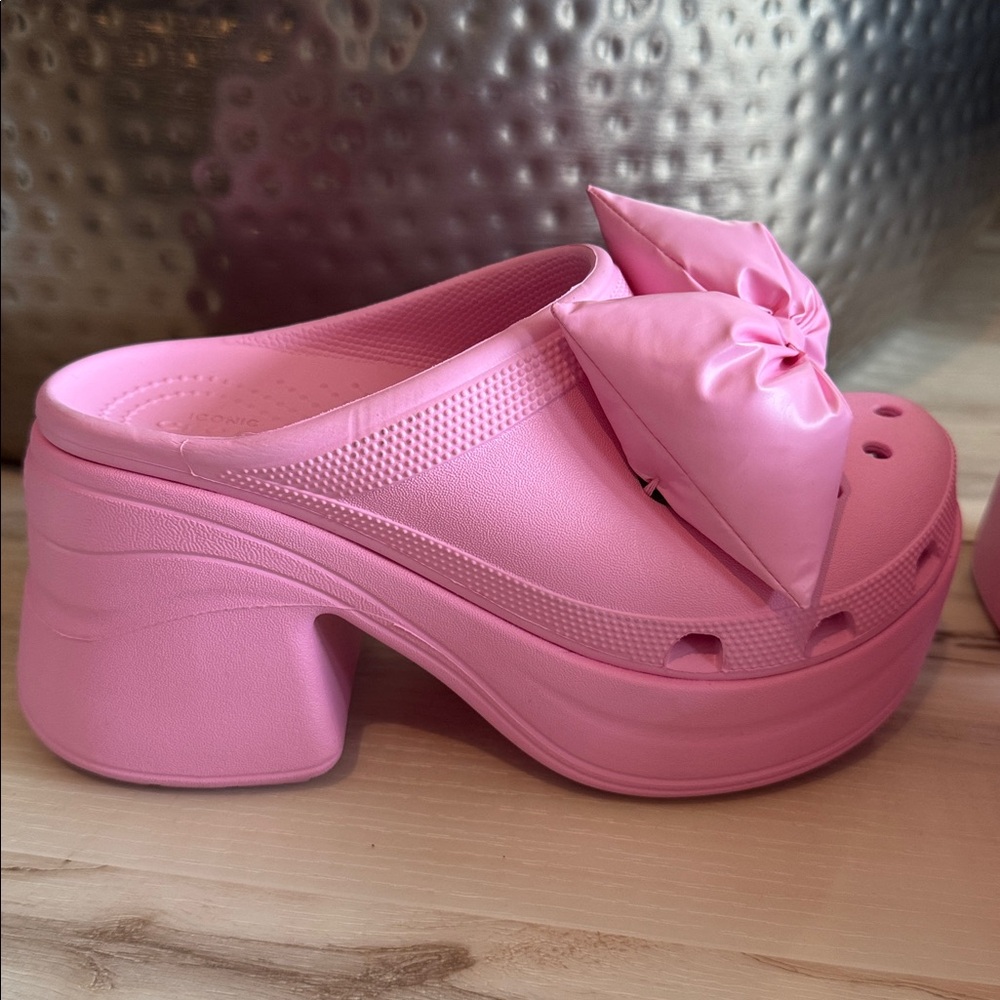 CROCS SIREN BOW CLOG PINK HIGH Puffy Women’s Size 8 - Picture 5 of 5